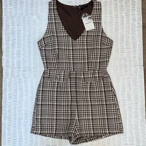 Forever 21 Brown & Cream Plaid Sleeveless Romper